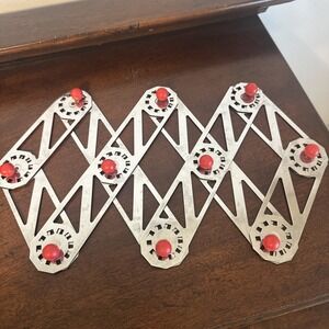 9.75" Vintage Trivet MCM Steel Expandable Retro Kitchen Red Feet